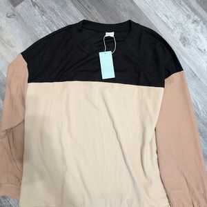 Colorblock Women's Sweatshirt - Black, Cream, Tan